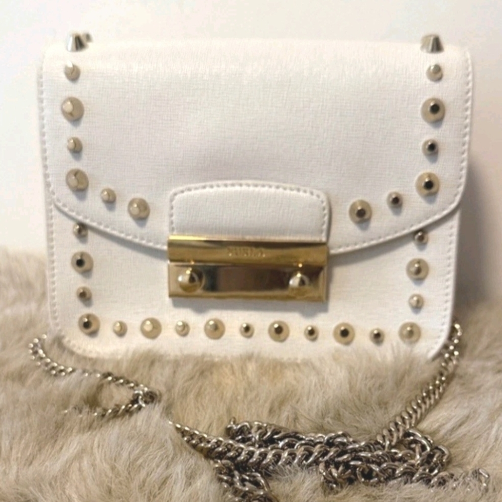Furla Julia Mini Studded Metropolis Leather White Crossbody Bag (Euc)